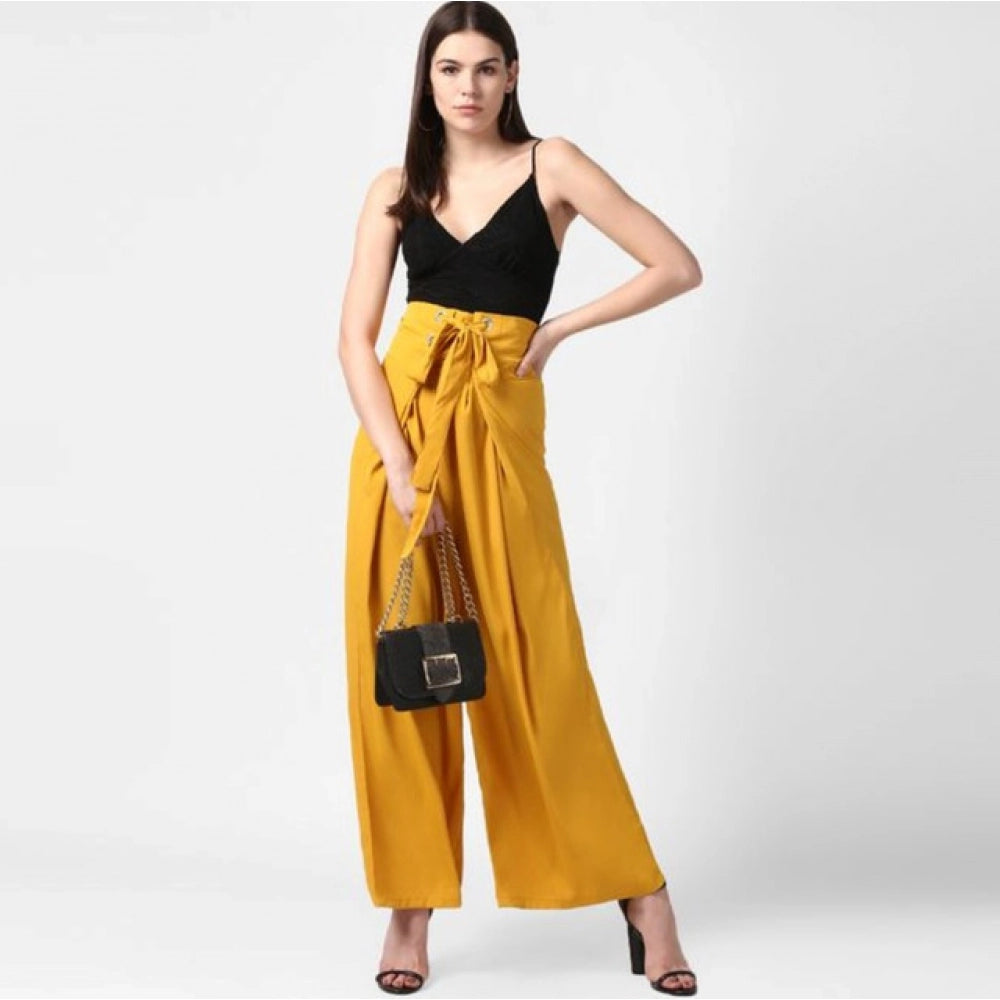 HD Women's Polyester Solid Smocked Trousers (Yellow)