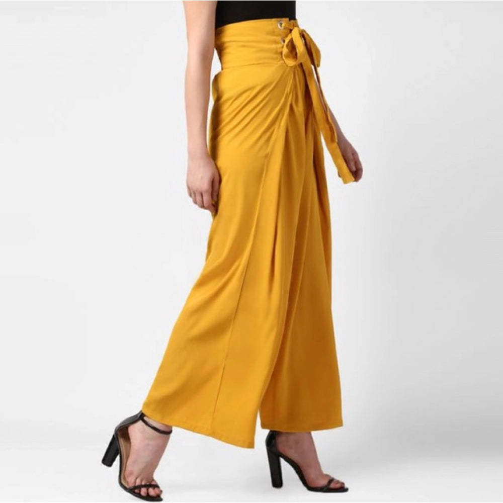 HD Women's Polyester Solid Smocked Trousers (Yellow)