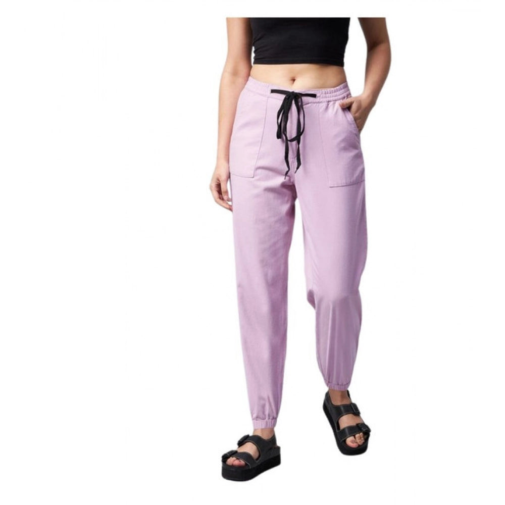 HD Women's Coton Twill Solid Elasticated Trousers (Lavender)