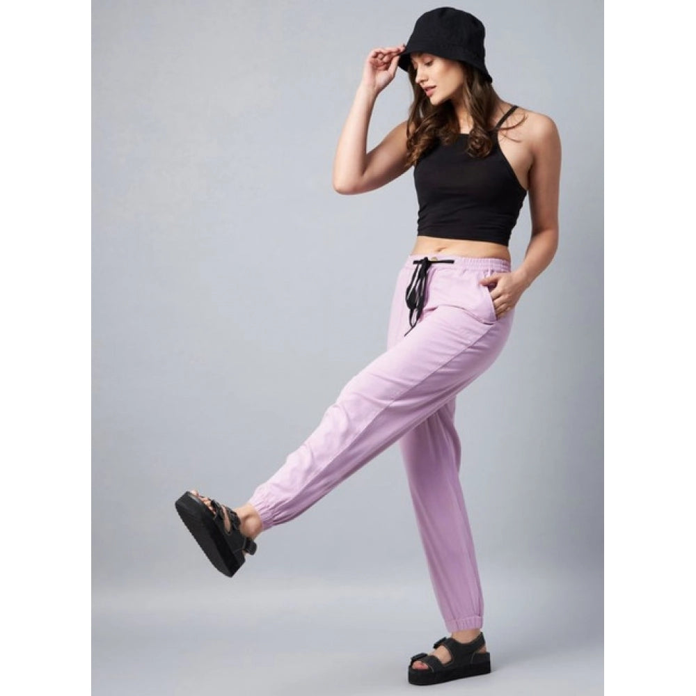 HD Women's Coton Twill Solid Elasticated Trousers (Lavender)