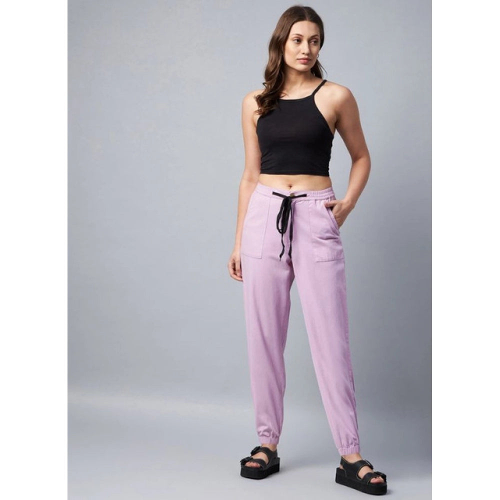 HD Women's Coton Twill Solid Elasticated Trousers (Lavender)