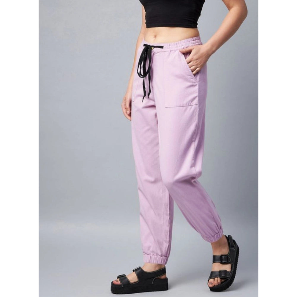 HD Women's Coton Twill Solid Elasticated Trousers (Lavender)