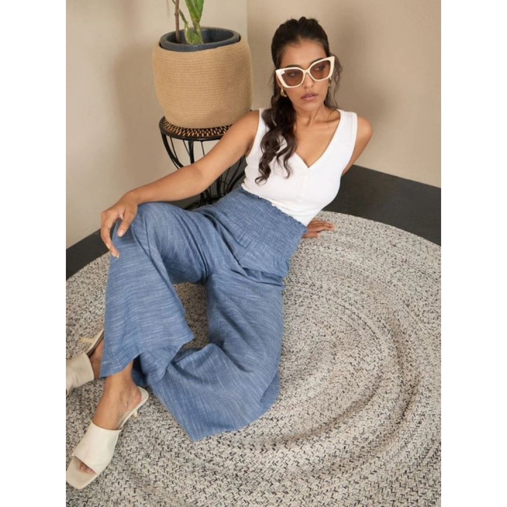 HD Women's Cotton Self Design Smocked Trousers (Blue)