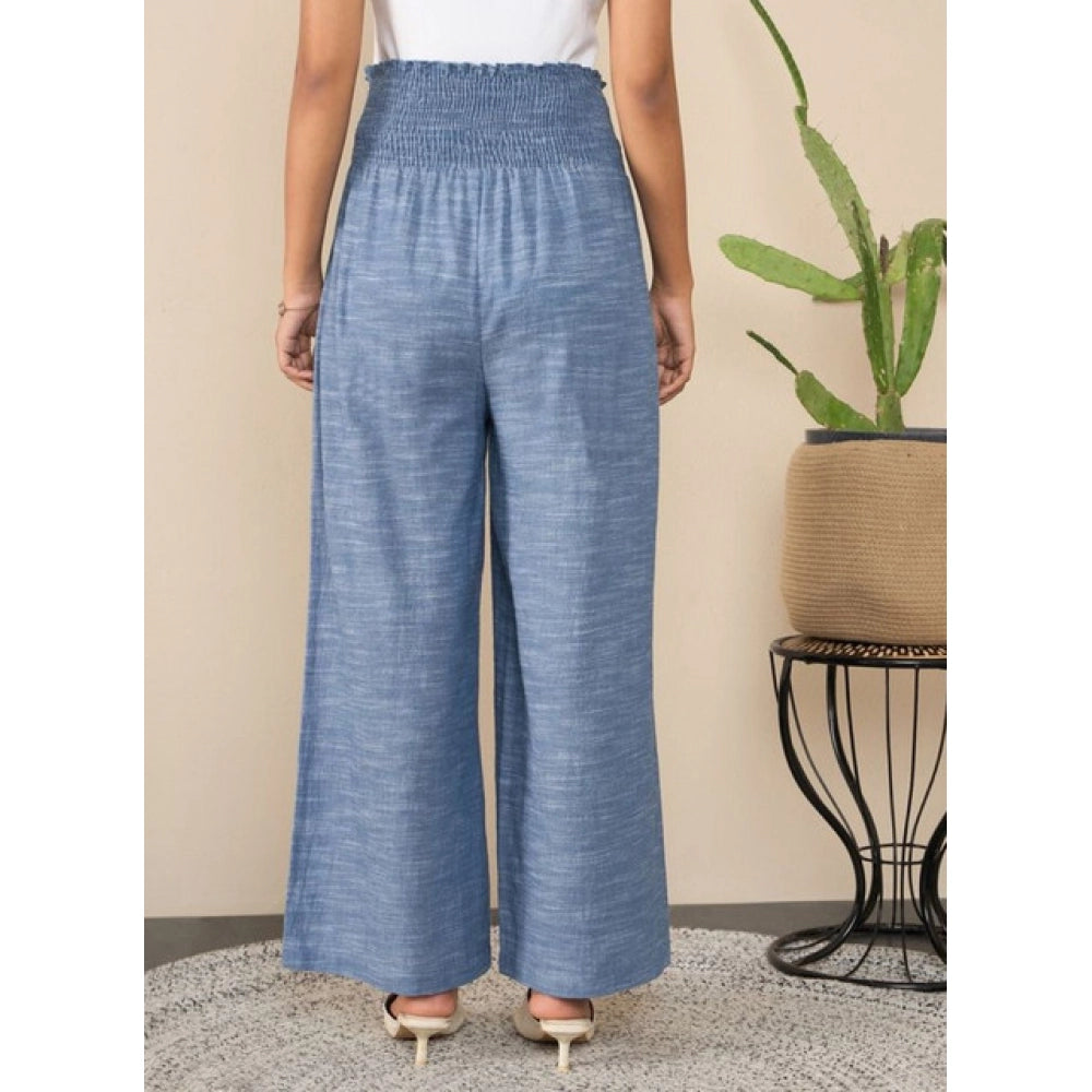 HD Women's Cotton Self Design Smocked Trousers (Blue)