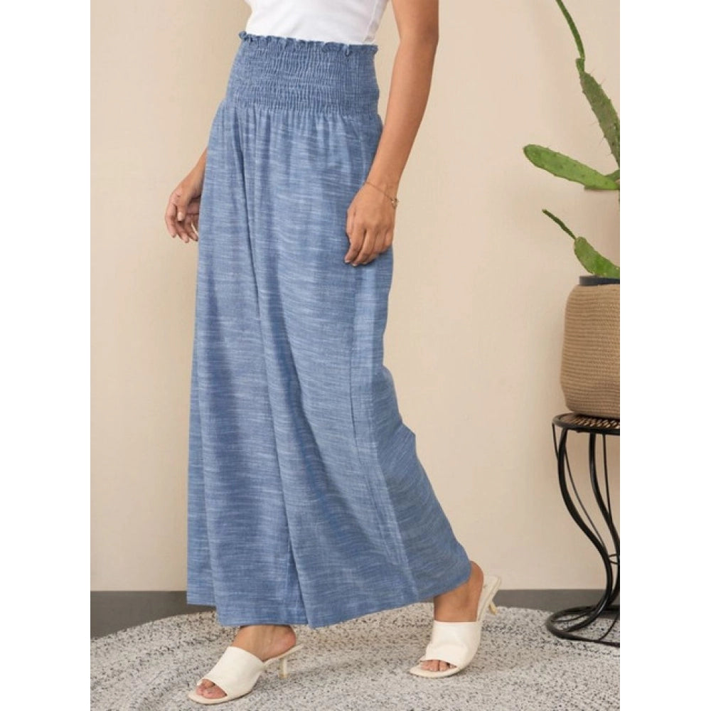 HD Women's Cotton Self Design Smocked Trousers (Blue)