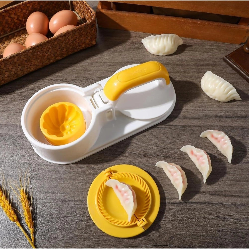 HamariDookan Plastic Solid Dumpling Maker Mold Press (Yellow-White)