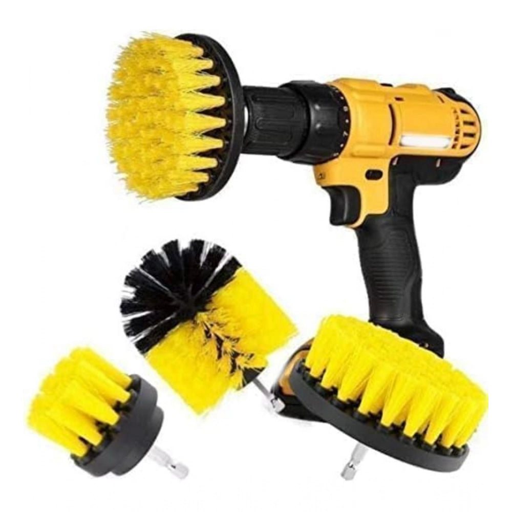 HamariDookan Pack Of 3 Polypropylene Solid Power Drill Scrub Brush Cleaning Set (Yellow-Black)