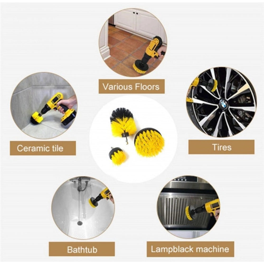 HamariDookan Pack Of 3 Polypropylene Solid Power Drill Scrub Brush Cleaning Set (Yellow-Black)