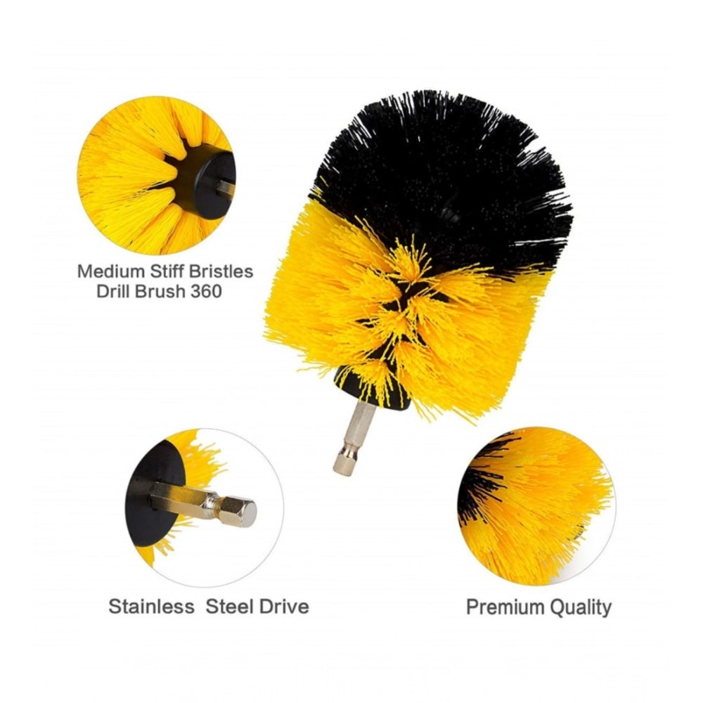 HamariDookan Pack Of 3 Polypropylene Solid Power Drill Scrub Brush Cleaning Set (Yellow-Black)