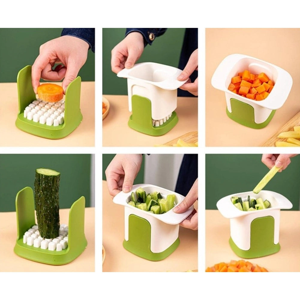 HamariDookan ABS Plastic Solid Hand Pressure Vegetable Chopper and Dicer (Green-White)