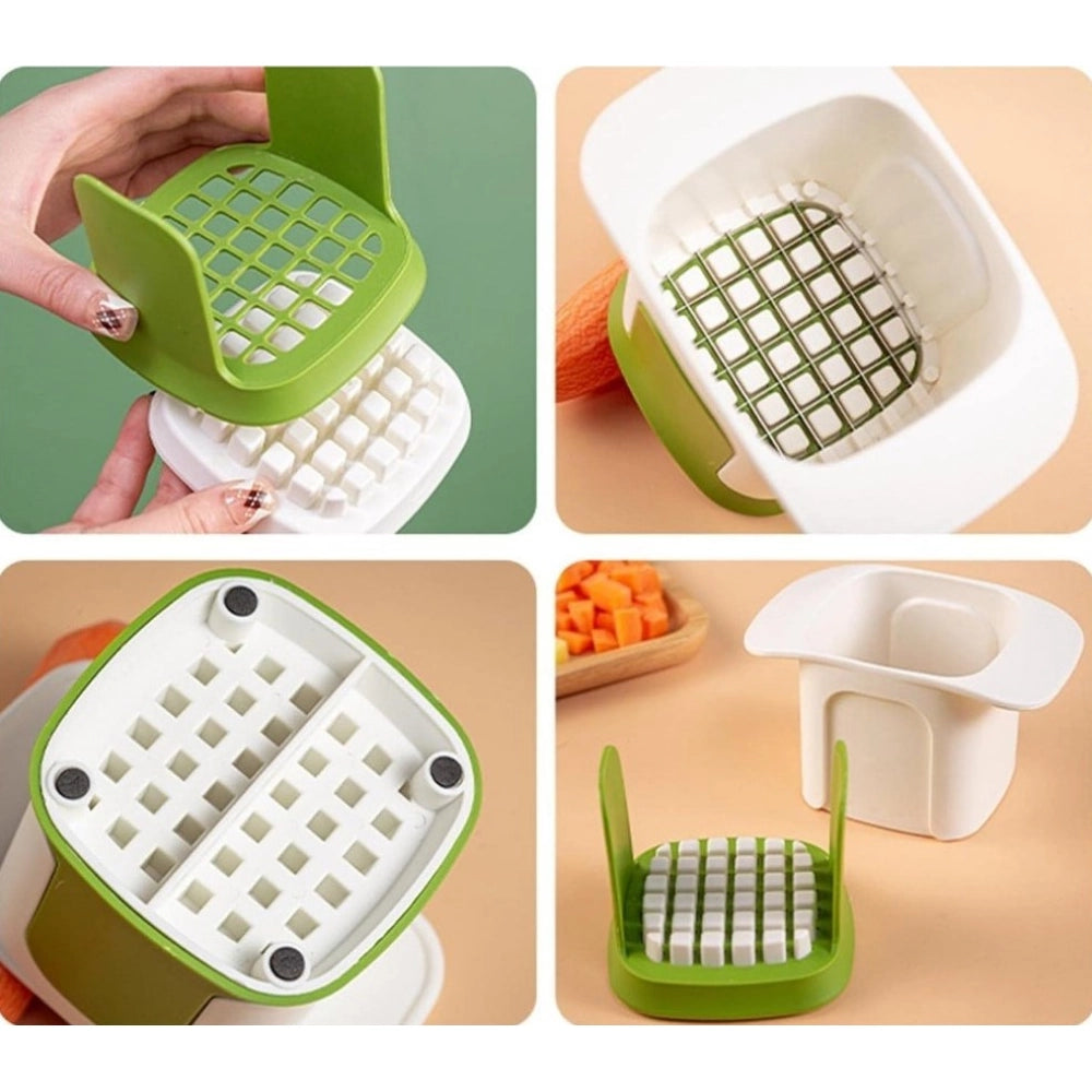 HamariDookan ABS Plastic Solid Hand Pressure Vegetable Chopper and Dicer (Green-White)