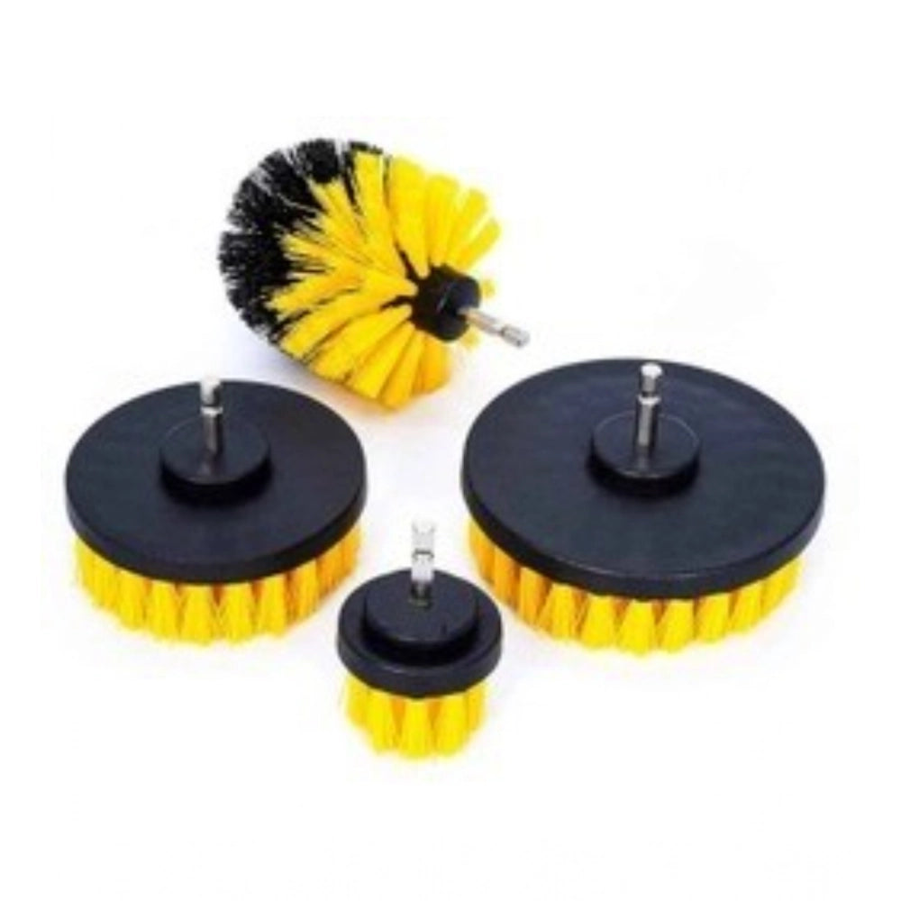 HamariDookan Pack Of 4 Plastic Solid Power Drill Scrub Brush Cleaning Set (Yellow-Black)