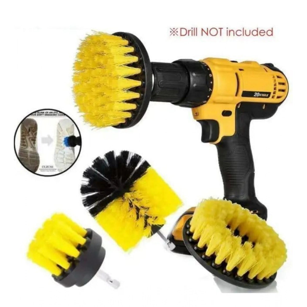 HamariDookan Pack Of 4 Plastic Solid Power Drill Scrub Brush Cleaning Set (Yellow-Black)