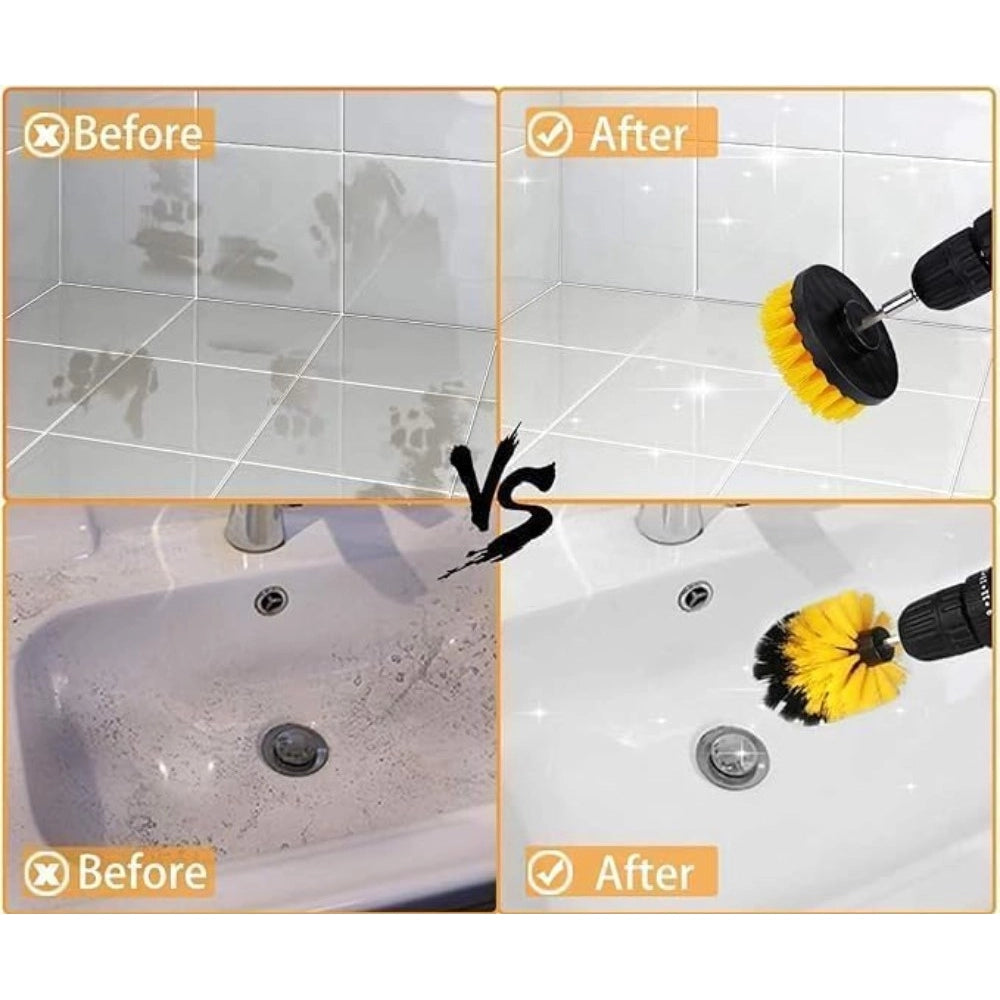 HamariDookan Pack Of 4 Plastic Solid Power Drill Scrub Brush Cleaning Set (Yellow-Black)