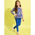 HamariDookan Girl's Polyester Floral One Shoulder Jeggings Set (Blue)