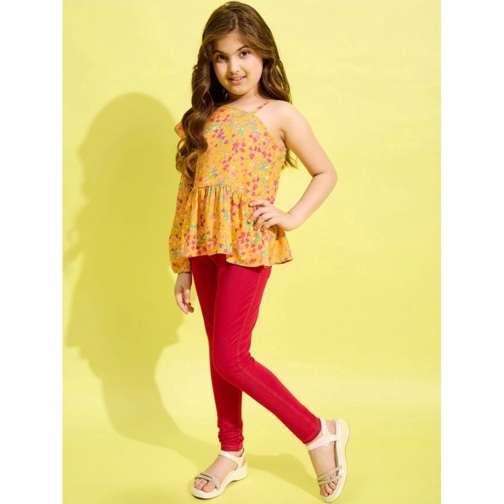 HamariDookan Girl's Polyester Floral One Shoulder Jeggings Set (Yellow-Red)