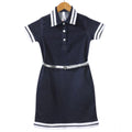 HamariDookan Girl's Denim Lycra Ribbed Elasticated Dress with Belt (Navy Blue-White)