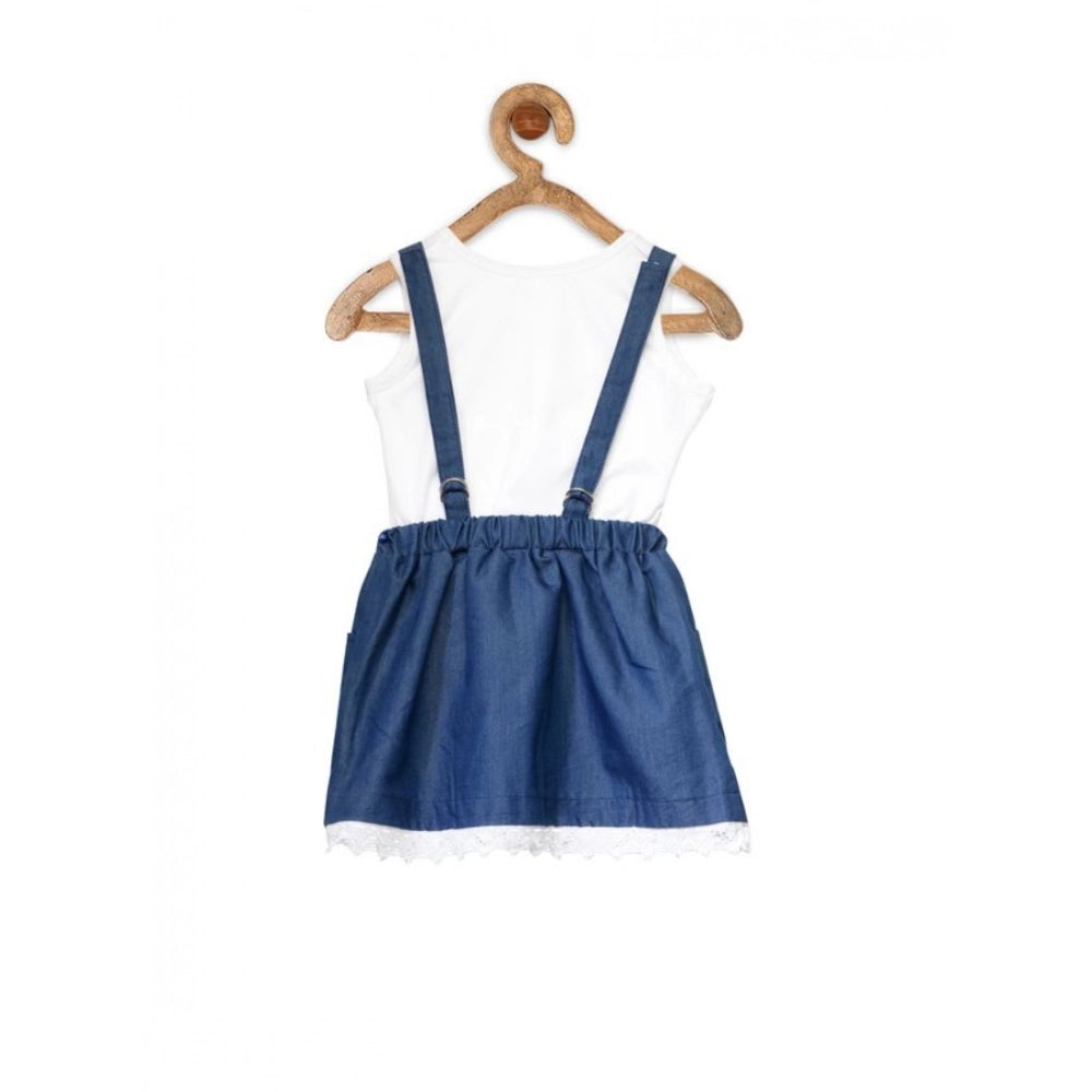 HamariDookan Girl's Denim Embellished Sleeveless Skirt with inner (Dark Blue)