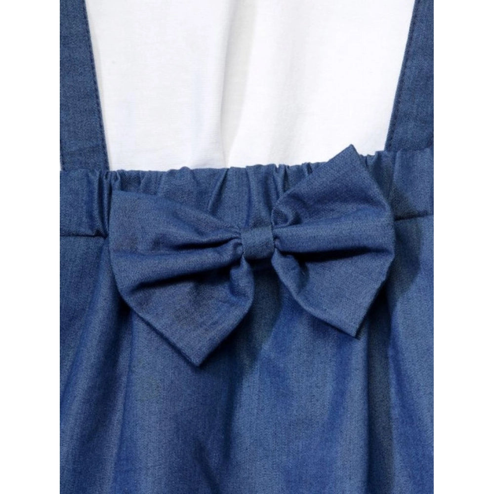 HamariDookan Girl's Denim Embellished Sleeveless Skirt with inner (Dark Blue)