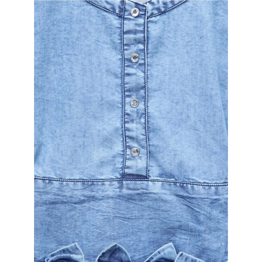 HamariDookan Girl's Denim Embellished Cap Sleeve bow Dress (Light Blue)