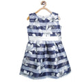 HamariDookan Girl's Polyester Striped Sleeveless Dress (Navy Blue)