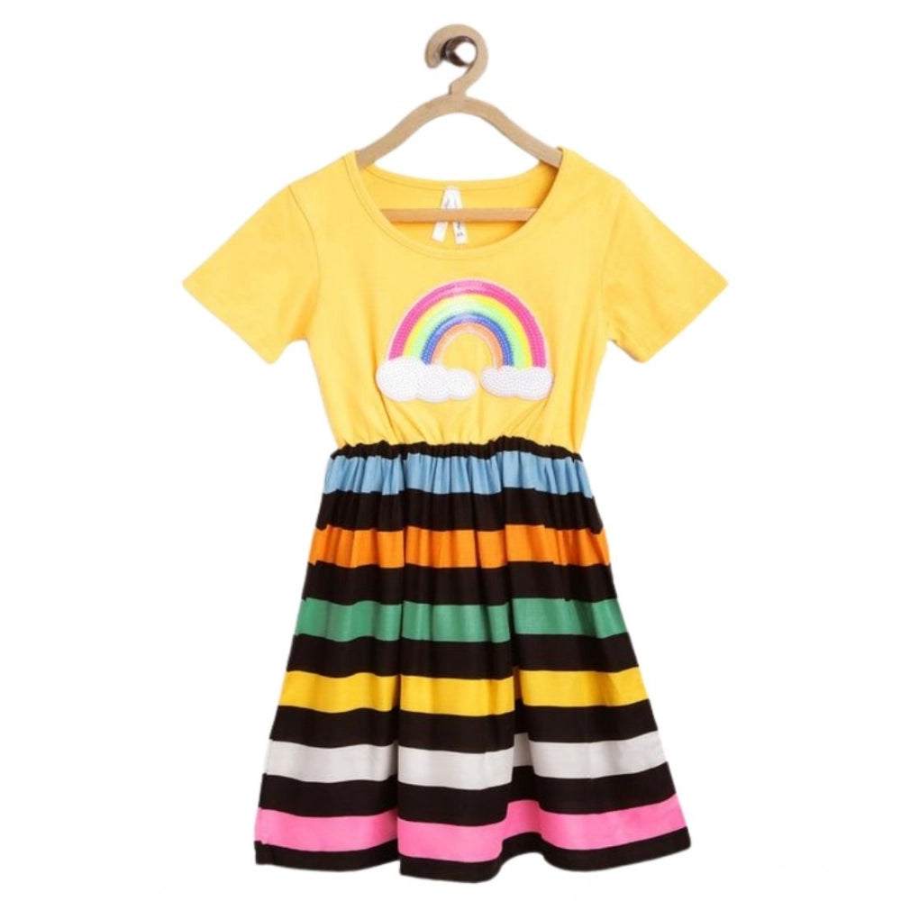 HamariDookan Girl's Cotton Striped Short Sleeve Dress (Multicolor)