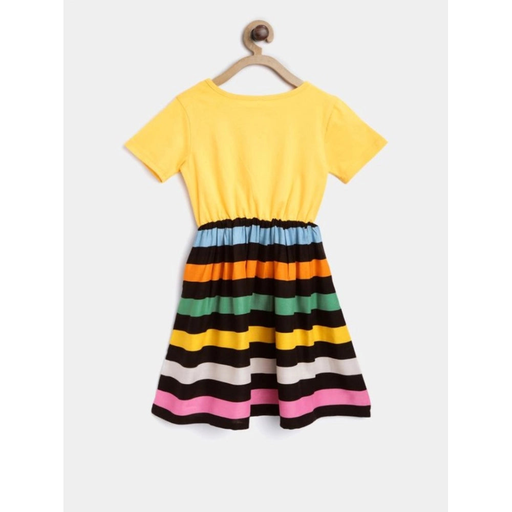 HamariDookan Girl's Cotton Striped Short Sleeve Dress (Multicolor)