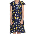 HamariDookan Girl's Polyester Crepe Polka Cold Shoulder Dress (Navy Blue)
