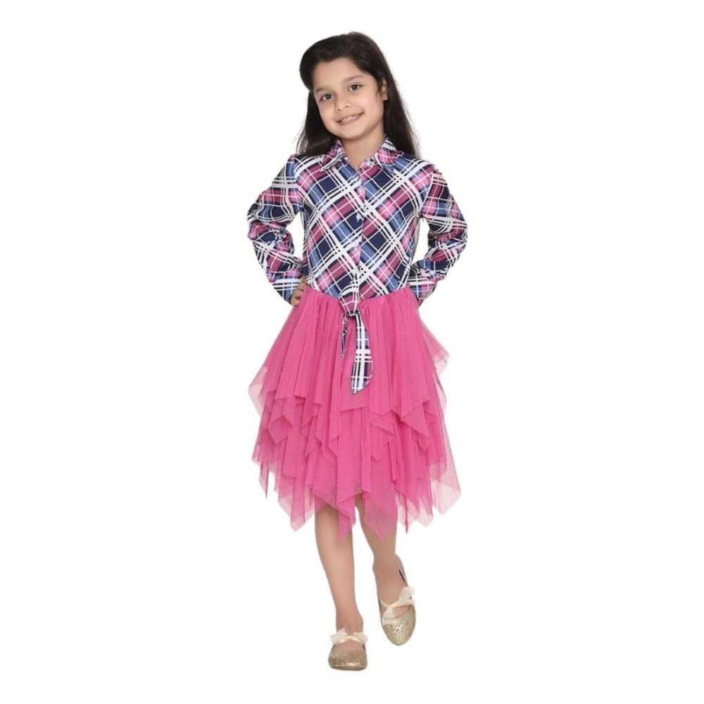 HamariDookan Girl's Polyster Crepe Lace Inserts Long Sleeves Dress (Pink-Blue)