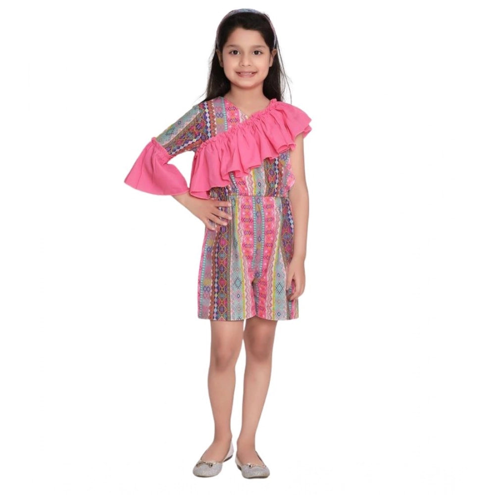 HamariDookan Girl's Cotton &amp; Polyester Printed 3/4th Sleeves Dress (Pink)