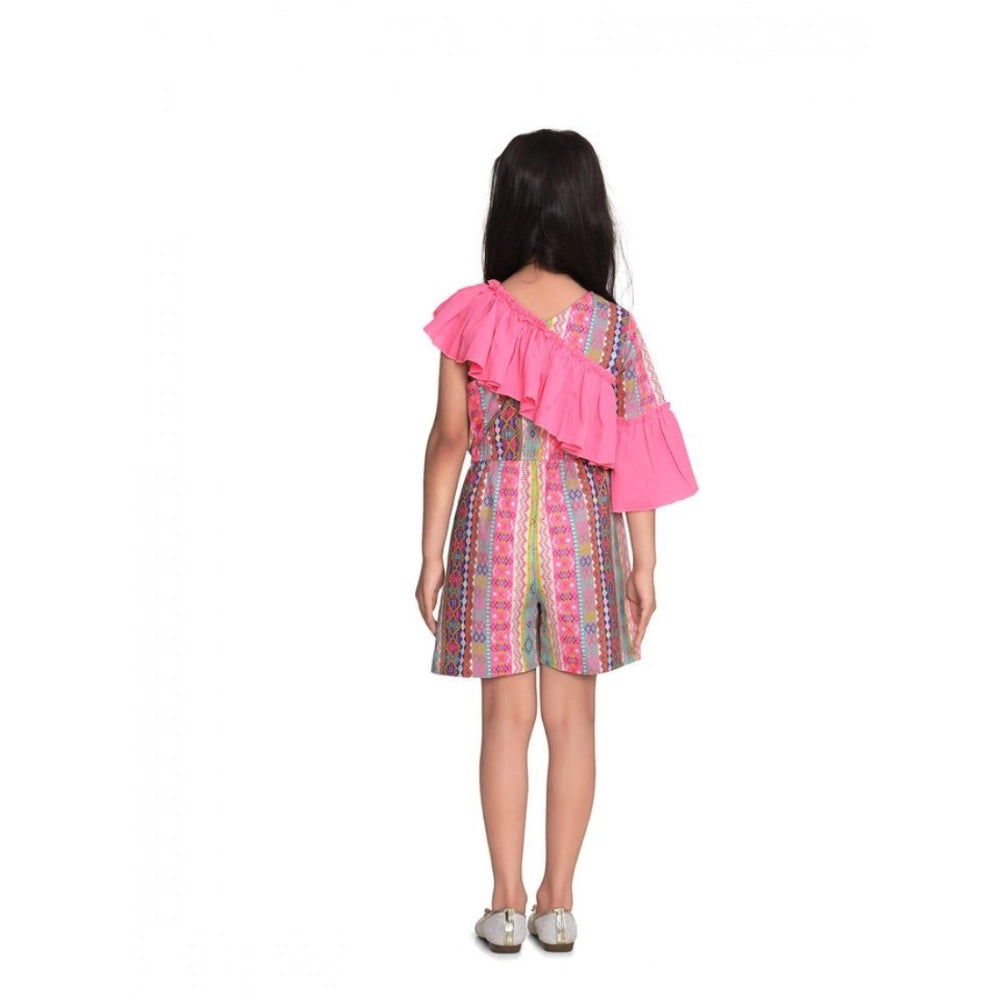 HamariDookan Girl's Cotton &amp; Polyester Printed 3/4th Sleeves Dress (Pink)