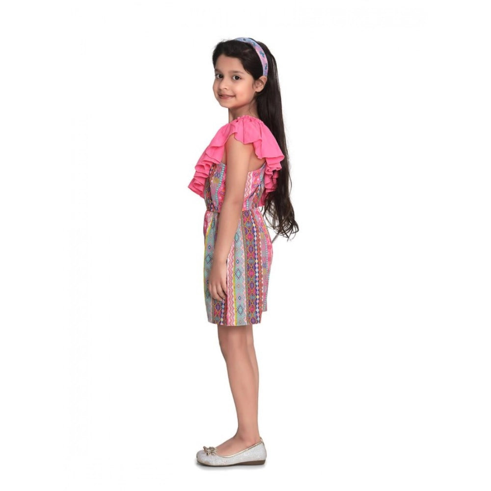 HamariDookan Girl's Cotton &amp; Polyester Printed 3/4th Sleeves Dress (Pink)