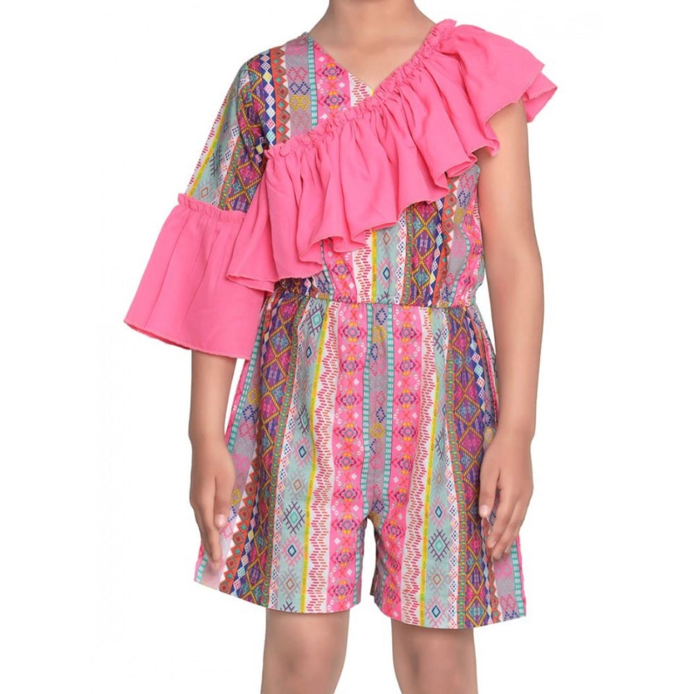 HamariDookan Girl's Cotton &amp; Polyester Printed 3/4th Sleeves Dress (Pink)