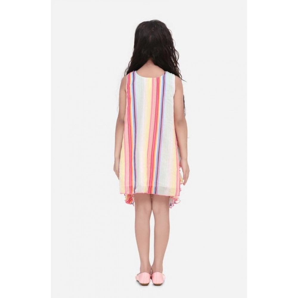 HamariDookan Girl's Chiffon Ruffled Sleeveless Dress (Multicolor)