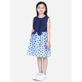 HamariDookan Girl's Denim Polka Sleeveless Dress (Blue)