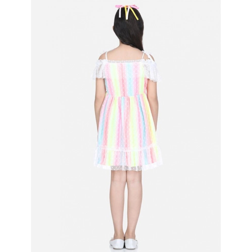 HamariDookan Girl's Polyester Self Design Cold Shoulder Dress (Multicolor)