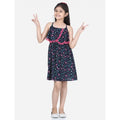 HamariDookan Girl's Rayon Flamingo Print Sleeveless Dress (Black)