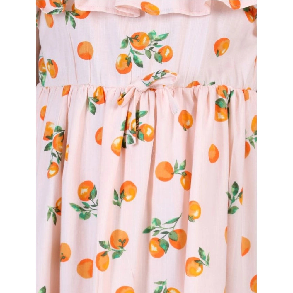 HamariDookan Girl's Rayon Printed Sleeveless Dress (Orange)