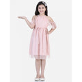 HamariDookan Girl's Net Printed Sleeveless Dress (Blush Pink)