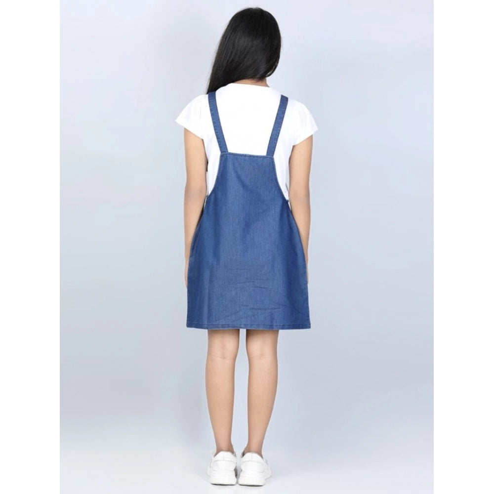 HamariDookan Girl's Denim Solid Sleeveless Dress (Blue)