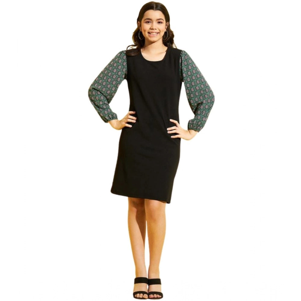 HamariDookan Girl's Polyester Lycra Printed Sleeveless Dress (Green-Black)