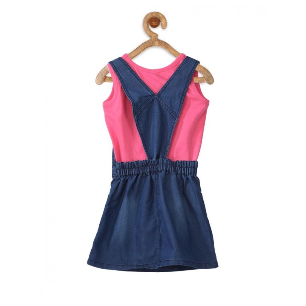 HamariDookan Girl's Denim &amp; Cotton Bow Sleeveless Dungaree (Pink)