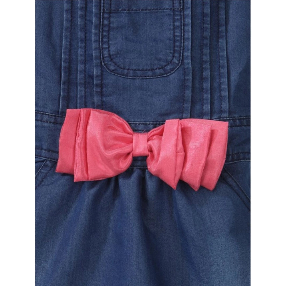 HamariDookan Girl's Denim &amp; Cotton Bow Sleeveless Dungaree (Pink)