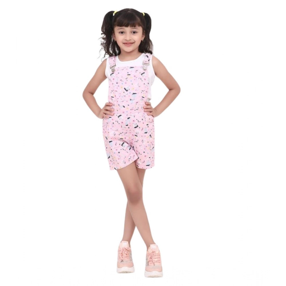HamariDookan Girl's Inner- Cotton Printed Sleeveless Dungaree (Light Pink)