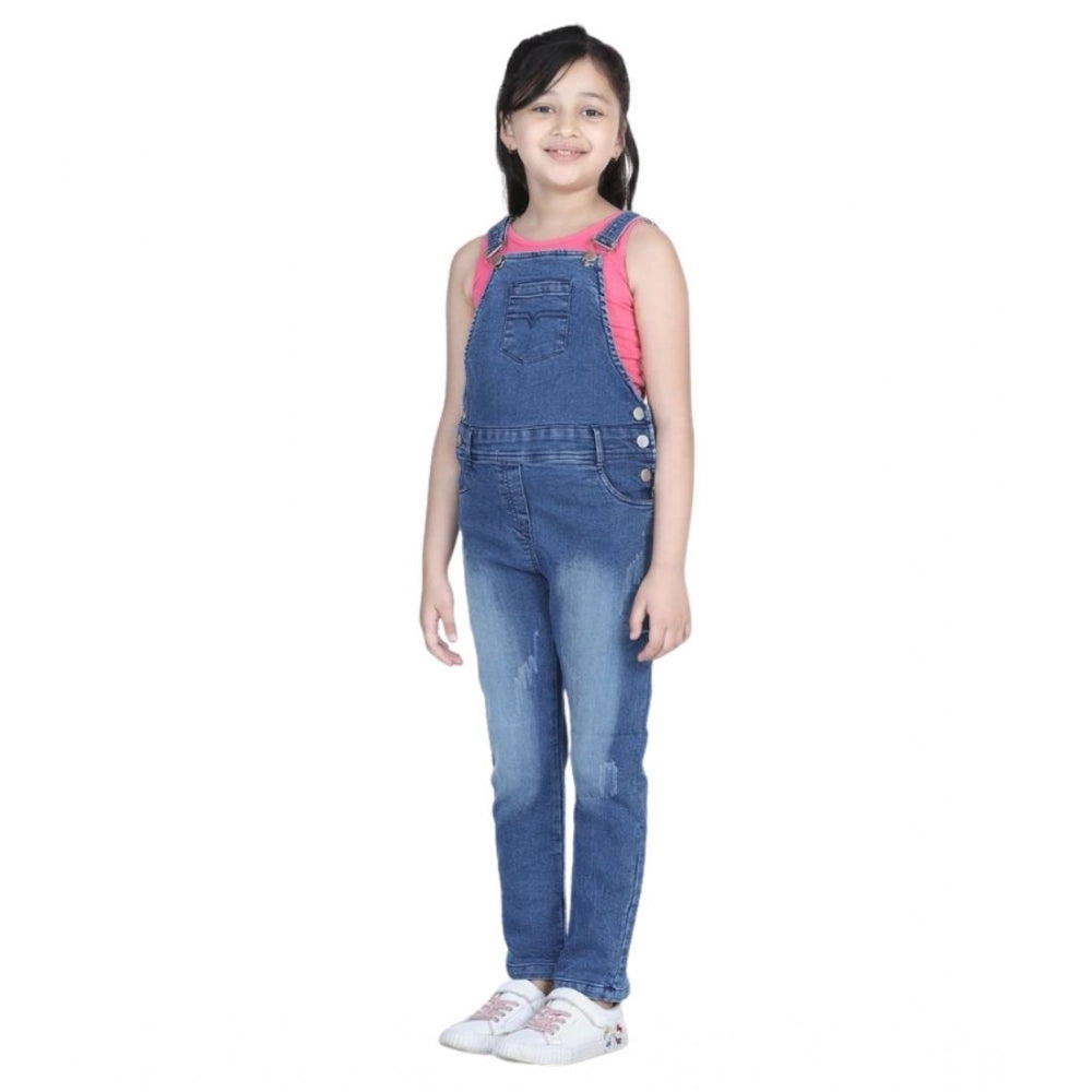 HamariDookan Girl's Denim Washed Buttoned Dungaree (Blue)