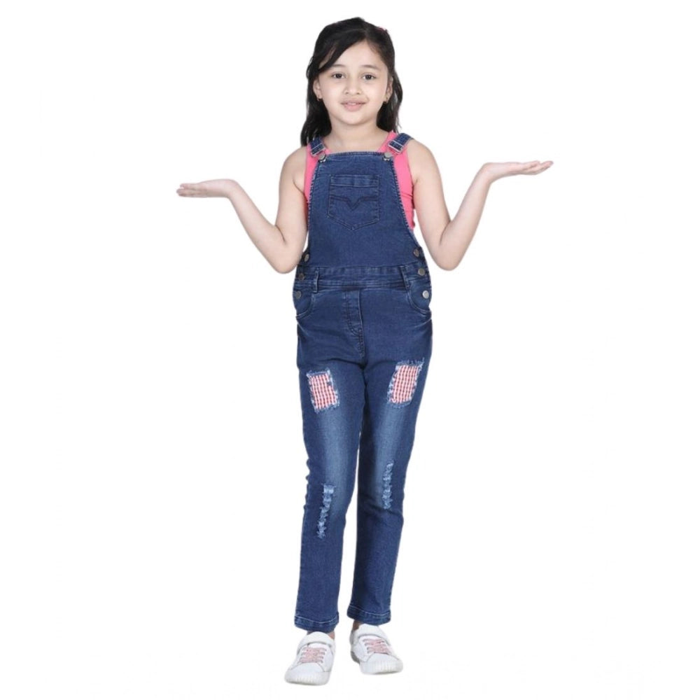 HamariDookan Girl's Denim Patch Work Buttoned Dungaree (Blue)
