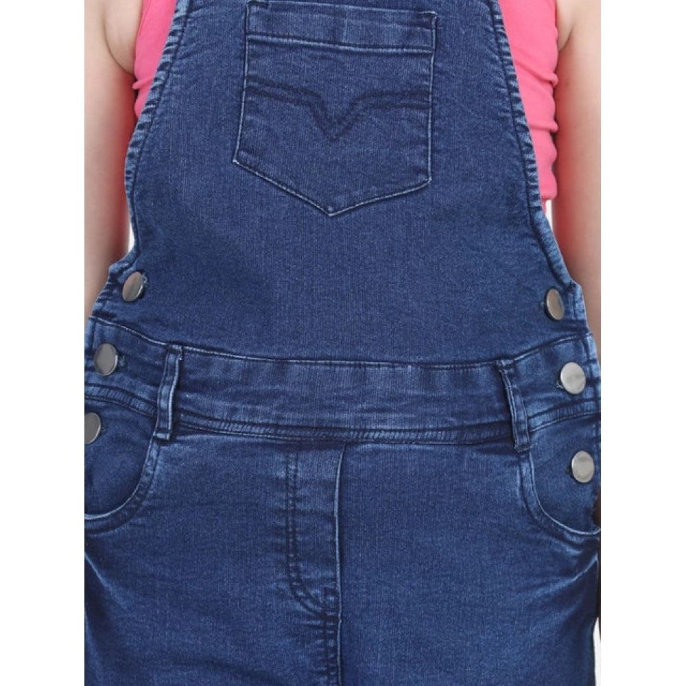 HamariDookan Girl's Denim Patch Work Buttoned Dungaree (Blue)