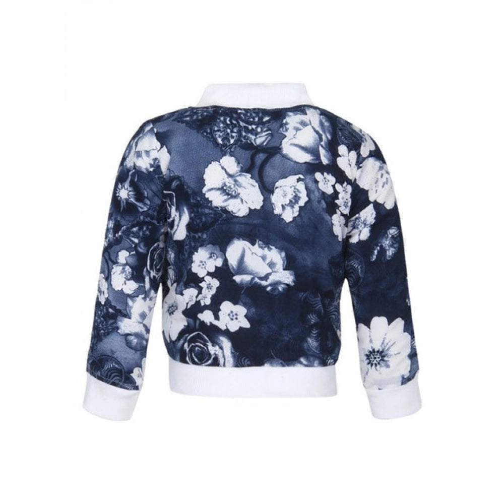 HamariDookan Girl's Polyester Printed Long Sleeves Bomber Jacket (White-Blue)