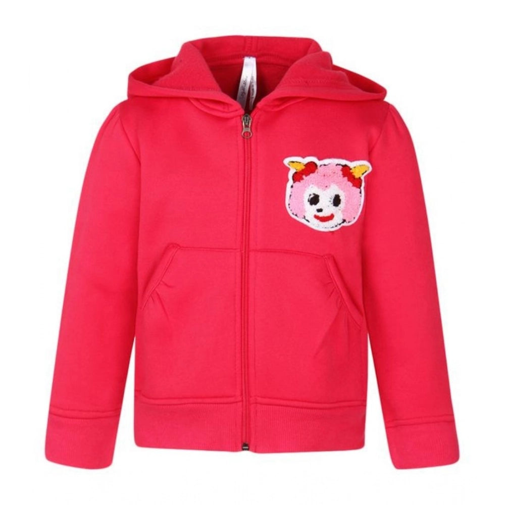 HamariDookan Girl's Fleece Printed Long Sleeves Hoodie Jacket (Magenta)
