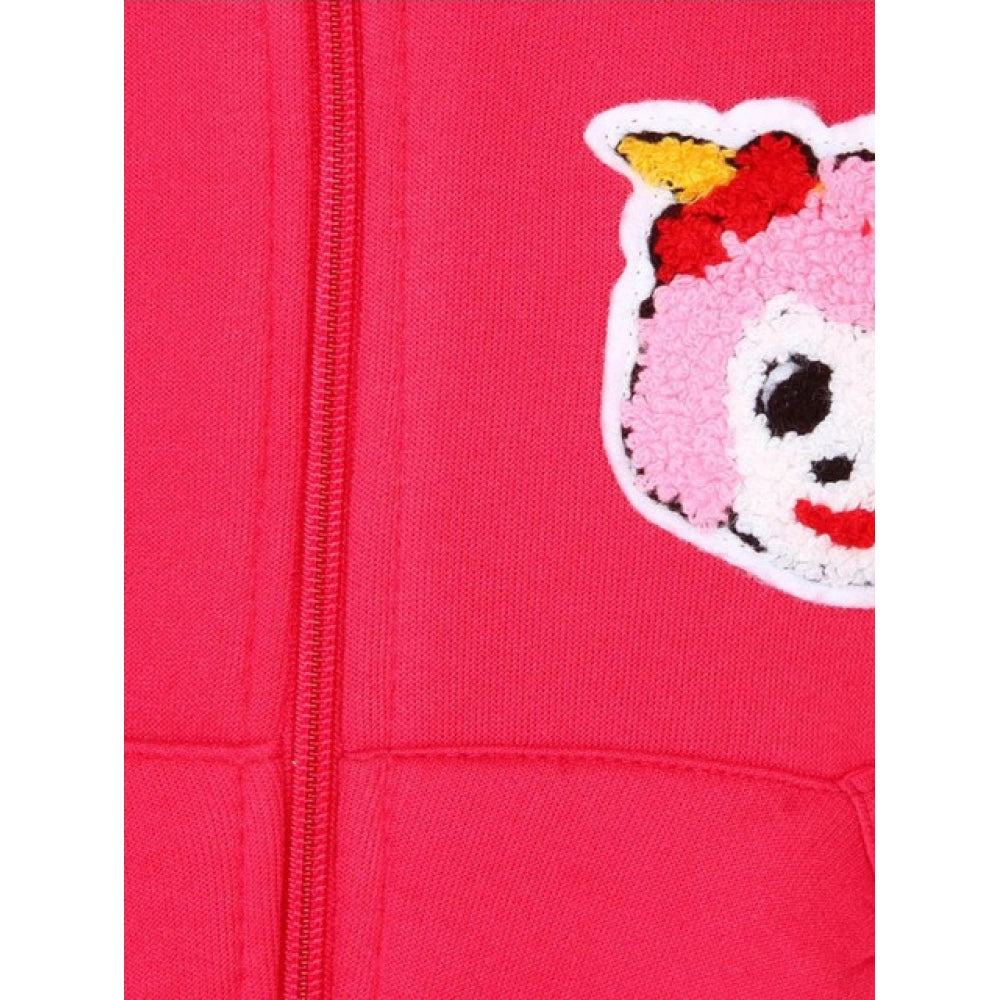HamariDookan Girl's Fleece Printed Long Sleeves Hoodie Jacket (Magenta)
